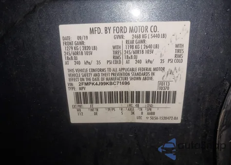 2019 Ford Edge Sel from USA, damaged, VIN 2FMPK4J99KBC71696